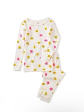 Tea Collection White Pajama Set in Nautical Star, Pink and Yellow Star Print, 2T